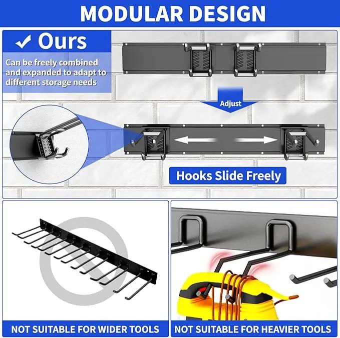 Garage Organization Tool Organizer Wall Mount, 48inch Heavy Duty Garden Tool organizer Storage System, Easy Install With 6 Adjustable Bilayer Hooks, For Garage, Basement, Shed, Workshop(Black) by GreenHaven Gardens