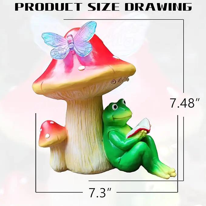 Solar Frog Mushroom Garden Statues,Resin Frog Mushroom Reading a Book Figurine with LED Solar Lights, Lawn Decor Outdoor Statue for Patio,Balcony,Yard,Lawn Ornament by GreenHaven Gardens