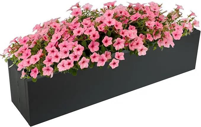 Metal Railing Planter Box, 30 Inch Balcony Planters with Adjustable Brackets, Large Hanging Planters for Outdoor Fence Deck by GreenHaven Gardens