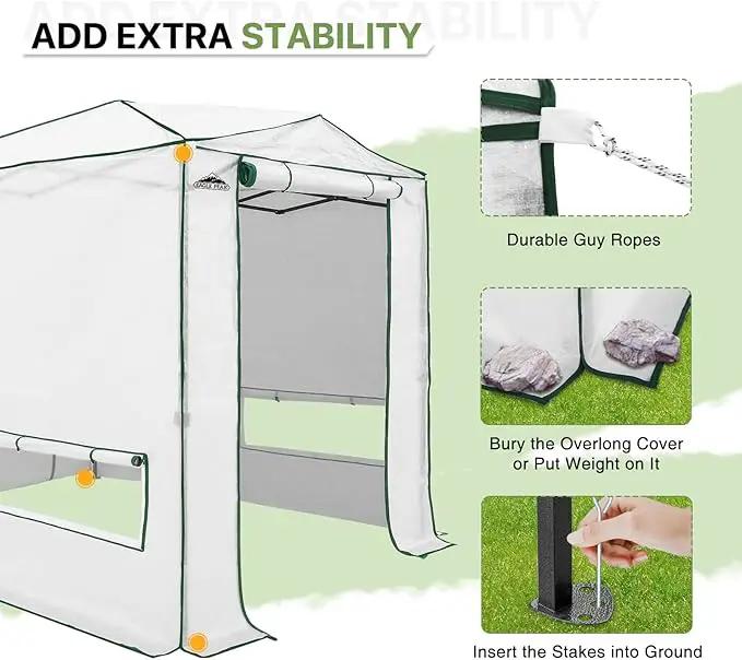 EAGLE PEAK 8x6 Portable Walk-in Greenhouse, Pop-up Indoor Outdoor Garden Green House, Zippered Doors and Windows, Heavy Duty Woven PE Top, White by GreenHaven Gardens