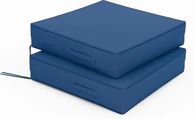 Patio Chair Cushions 24 X 24 X 5 Inch Waterproof Outdoor Seat Cushions for Patio Furniture, Outdoor Sofa Couch Pads with Ties & Handle, Set of 2, Blue by GreenHaven Gardens