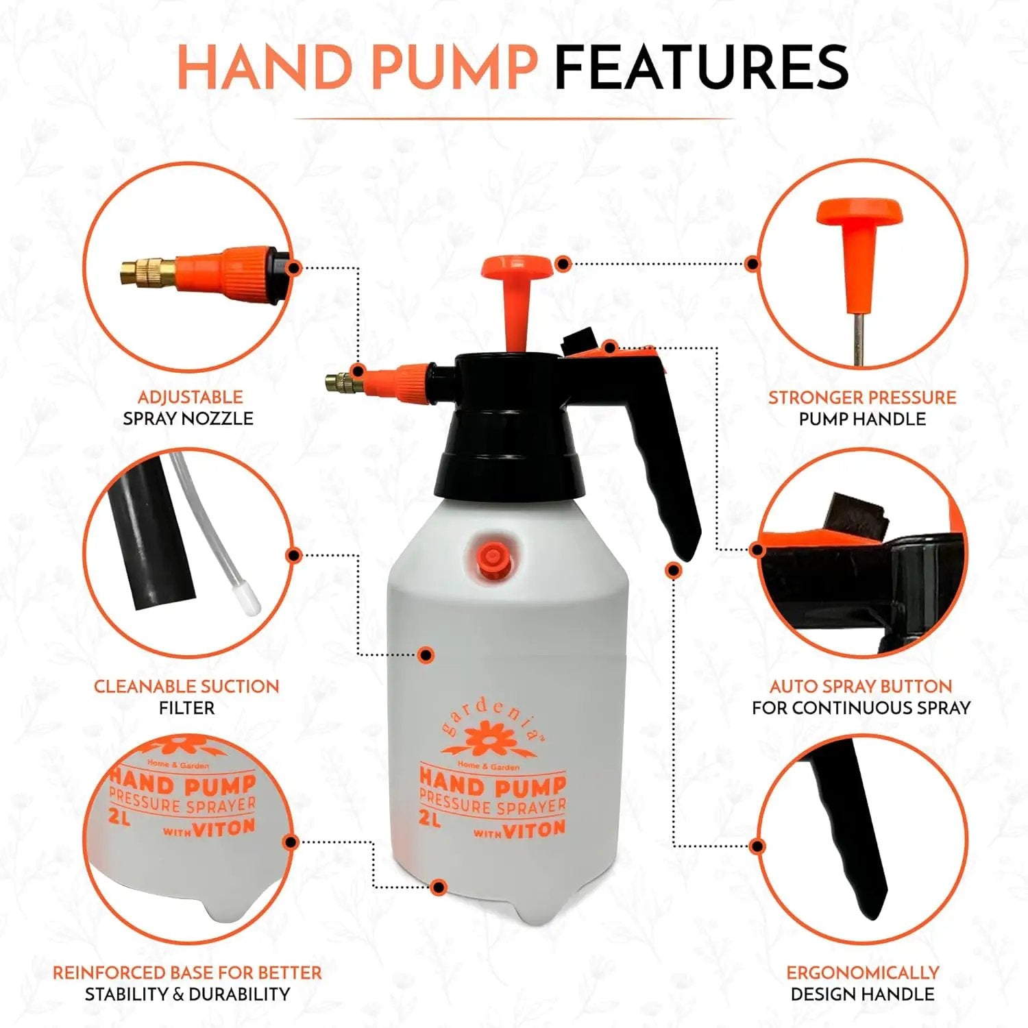 Handheld Pumping Sprayer Viton Seals Sprayers in Lawn and Garden, Spray Bottles for Cleaning Chemical Sprayer Continuous Spray Bottle for Plants 2L Plus (0.53 Gallon/68oz) by GreenHaven Gardens