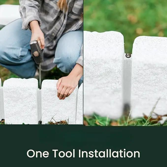 Beuta Landscape Edging | Garden Edging Border | Faux Stone Block XL for Lawn Edging, Flower Beds & Yard Edging – 1 Pack | Each Section Has 6 Blocks 48" L x 4" W x 9.5" H | 3 Spikes | Limewash by GreenHaven Gardens