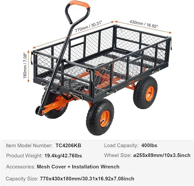 VEVOR 400lbs Steel Garden Dump Cart, Heavy Duty Garden Wagon Yard Dump Wagon with Removable Sides, Convert to Flatbed, Utility Liner, 10in All Terrain Wheels by GreenHaven Gardens