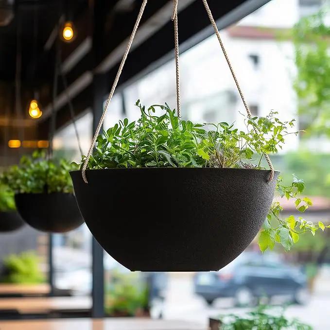 LA JOLIE MUSE Hanging Planters for Outdoor Plants, Large Hanging Planter with Drain Holes, Black Hanging Flower Pots (13.2 Inch, Set of 2) by GreenHaven Gardens