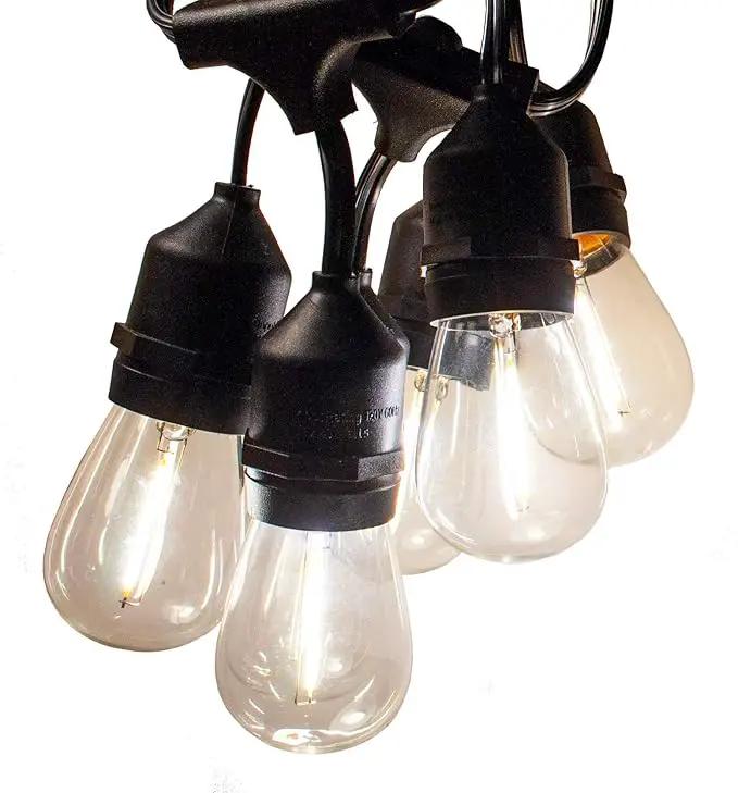 Hometown Evolution, Inc. 24 Foot E26 LED Outdoor Commercial String Lights with 12 Suspended Sockets and S14 LED Filament 1 Watt Bulbs by GreenHaven Gardens