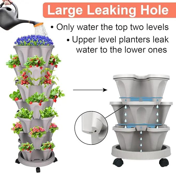 Vertical Planter 7 Tier Stackable Planters Garden Planters Strawberry Herb Flower and Vegetable Planter Indoor Outdoor Gardening Pots with Removable Wheels and Tools by GreenHaven Gardens