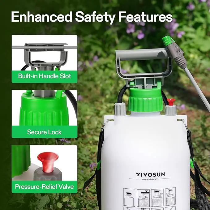 VIVOSUN Pump Sprayer 1.6 Gallon, Portable Water Spray Bottle for Lawn and Garden Yard, Weed Sprayer for Plants with 3 Nozzles, Adjustable Shoulder Strap, Pressure Relief Valve by GreenHaven Gardens