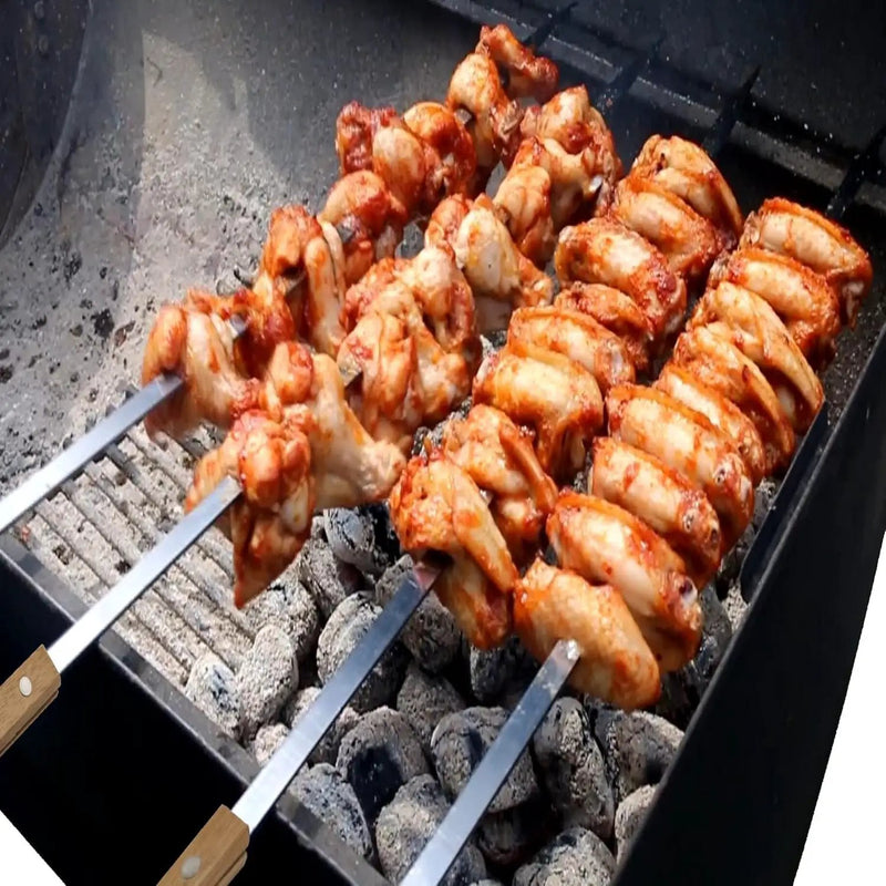 12 Pack Kebab Skewers BBQ Barbecue Skewers Stainless Steel Flat Sticks 22 Inch Heavy Duty Large Wide Reusable with Nonslip Wooden Handle Ideal for Shish Kabob Chicken Shrimp and Vegetables by GreenHaven Gardens