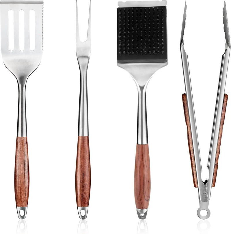 FJNATINH Heavy-Duty Grilling Accessories Rose Wooden BBQ Grilling Tools Set,Outdoor Grill Set with Spatula, Fork, Brush & Tongs,Essential Accessories for Barbecue & Grill. Ideal Gift for Men by GreenHaven Gardens
