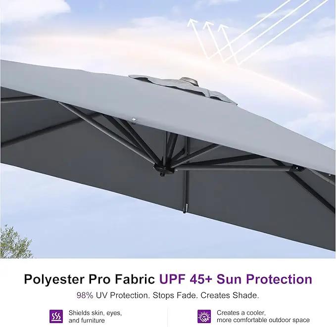 PURPLE LEAF 8 Feet Square Cantilever Umbrella Patio Umbrella with Base Outdoor Umbrella Aluminum Offset with 360-degree Rotation for Garden Deck Pool Patio Light Grey by GreenHaven Gardens