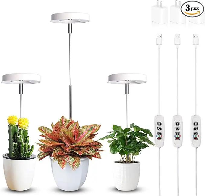 Grow Lights for Indoor Plants Small Potted - Full Spectrum, Auto 3/9/12H Timer, 10-Level Dimming & Adjustable Height - Compact Grow Light for Succulents, Herbs, Foliage in Home/Office (White,3PACKS) by GreenHaven Gardens