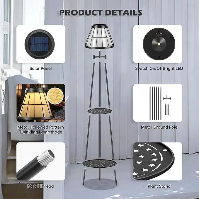 2 Pack Solar Lights Outdoor with Plant Stands, Solar Floor Lamp Metal Tripod Patio Lights for Garden Yard Pathway Driveway Front/Back Porch Decoration by GreenHaven Gardens