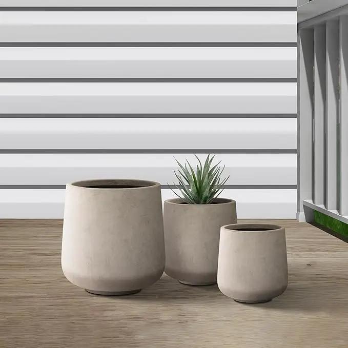 Kante 15.3"+11.6"+8.2" Dia Round Concrete Planter, Large Outdoor Indoor Planter Pots Containers with Drainage Holes and Rubber Plug for Home Garden Patio, Buff Concrete by GreenHaven Gardens