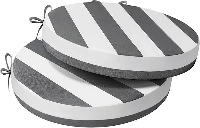 AAAAAcessories Outdoor Seat Cushions for Chairs, Waterproof, Fade-Resistant Patio Furniture Replacement Cushions, 15" x 15" x 2", Set of 2, Gray Cabana Stripe by GreenHaven Gardens