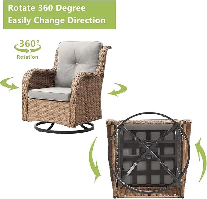 Outdoor Wicker Patio Furniture Set - 5 Piece Rattan Patio Conversation Set with 2 Rocking Swivel Chairs,2 Ottomans and 1 Sofa for Porch Deck Backyard Garden(Yellow/Beige) by GreenHaven Gardens