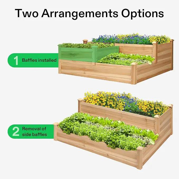VIVOSUN 3-Tier 3-Grid Wooden Raised Garden Bed, 42.5 x 34.5 x 15 Inches, Outdoor Elevated Wood Planter Box with Screwdriver for Gardens, Patios, Backyards, Balcony and Outdoors by GreenHaven Gardens