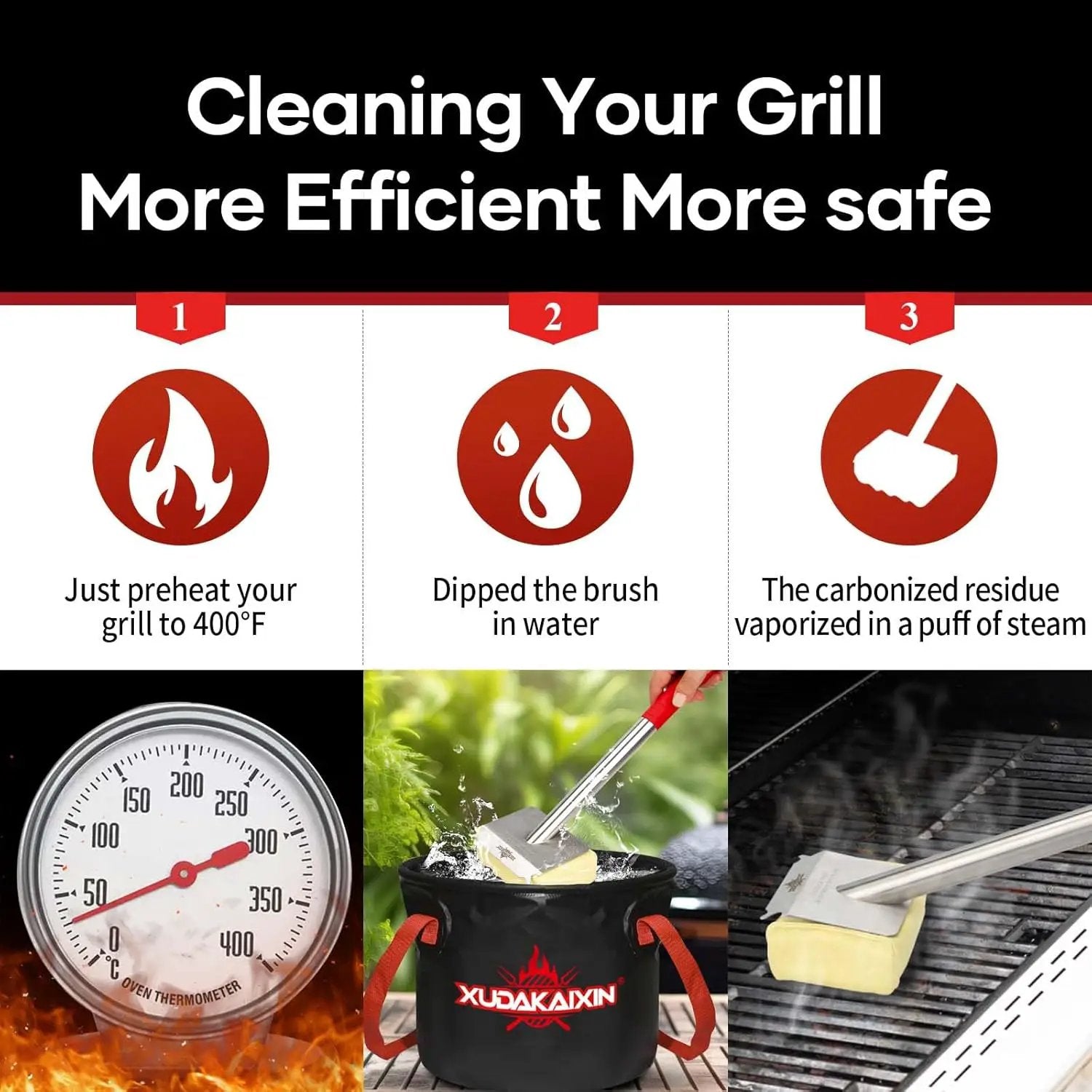 Upgraded Grill Brush Bristle Free,Water-Activated steam Effectively Cleans The Grill.Unique Wavy pad for Cast Iron/Stainless-Steel Grates, (Only Replaceable Cleaning Head No Grill Brush) by GreenHaven Gardens