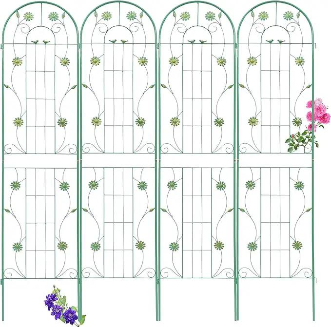 4 Pack Metal Garden Trellis 71" H Garden Fence Rustproof Trellis for Climbing Plants Support Roses Flower Outdoor Lawn, Blue Green by GreenHaven Gardens