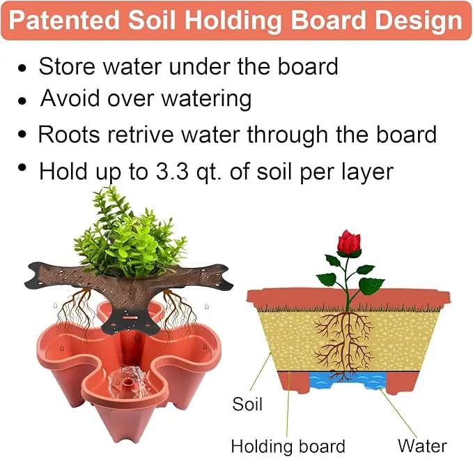 Vertical Planter, 6 Tier Stackable Strawberry Planter with Garden Tool Set, Movable Indoor/Outdoor Garden Herb Pot for Growing Vegetables and Succulents, Red by GreenHaven Gardens