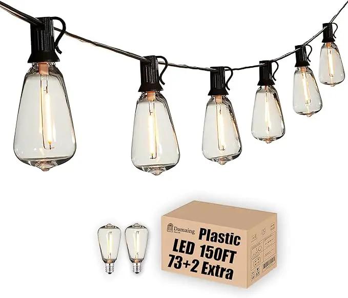DAMAING Outdoor String Lights 150 FT Patio Lights String with 75 Dimmable ST38 Plastic LED Bulbs,Vintage Shatterproof Edison String Lights Waterproof for Bistro Balcony Backyard and Gazobos. by GreenHaven Gardens