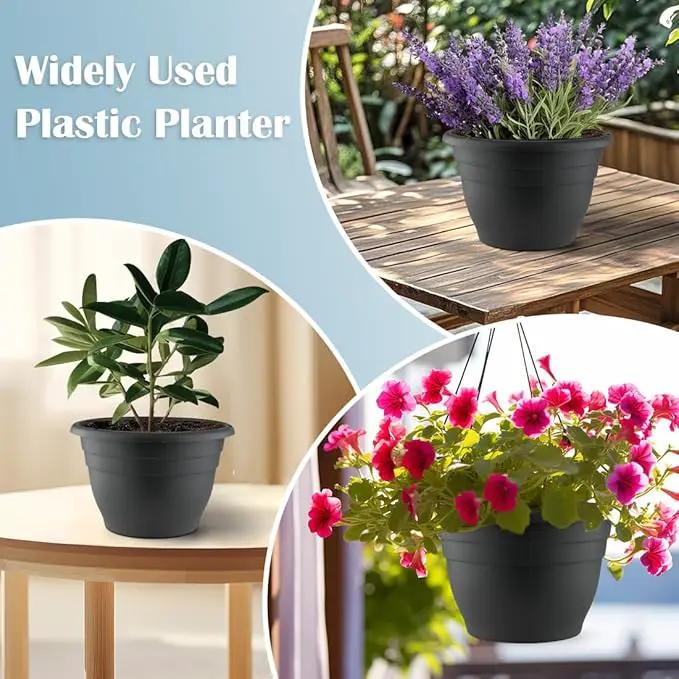 11 Inch Plant Pots, 3 Pack Planters for Indoor Ourdoor Plants, Round Plastic Flower Pots, Large Planters with Drainage Hole and Plug, Gray by GreenHaven Gardens