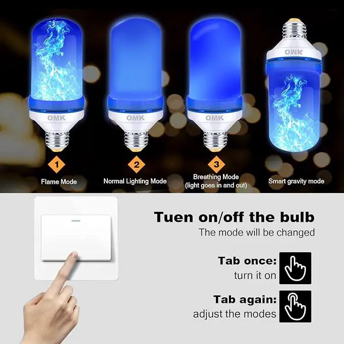 OMK - Blue Flame Christmas Decor LED Flame Effect Light Bulbs - Upgraded 4 Modes Fire Simulated Lamps - Christmas Gifts, Party, Indoor/Outdoor Decoration Lights (Blue 2) by GreenHaven Gardens