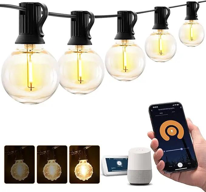 XMCOSY+ Outdoor String Lights, Smart Patio Lights 100Ft Dimmable Outdoor Lights Warm White, 50 G40 LED Bulbs, WiFi String Lights for Outside, Work with Alexa, APP Control, Waterproof Extendable by GreenHaven Gardens