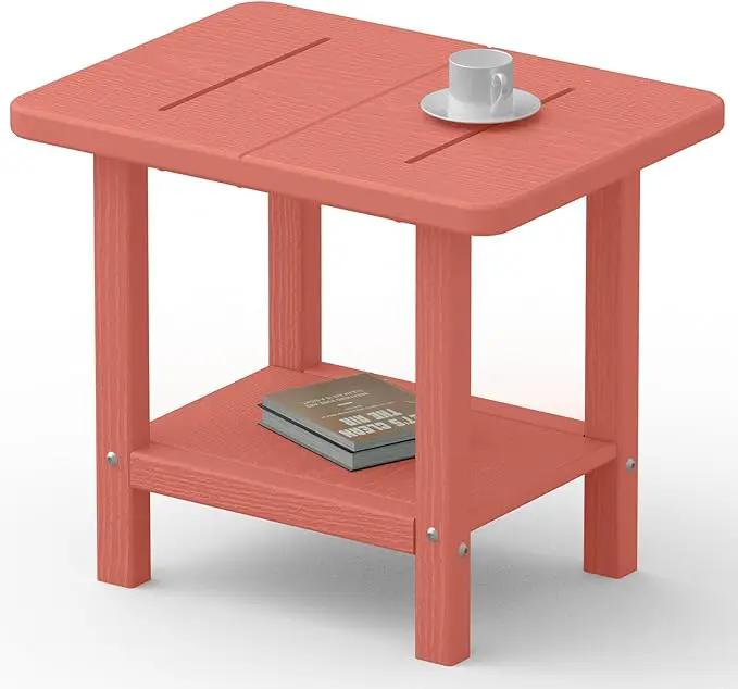 Outdoor Side Table - 2-Tier Storage All Weather Outdoor End Table for Patio - HDPE Morden Easy Maintenance Adirondack Side Table for Pool Porch Balcony Garden Lawn Backyard Outside Indoor by GreenHaven Gardens