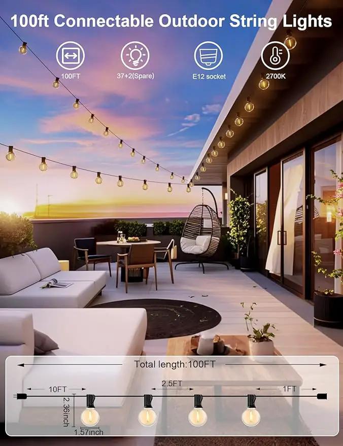 RTTY Outdoor String Lights 100 FT Globe LED Patio Lights with G40 Plastic Bulbs,Waterproof Shatterproof Dimmable Connectable Hanging for Backyard Porch Balcony Party Cafe Deck Decor by GreenHaven Gardens