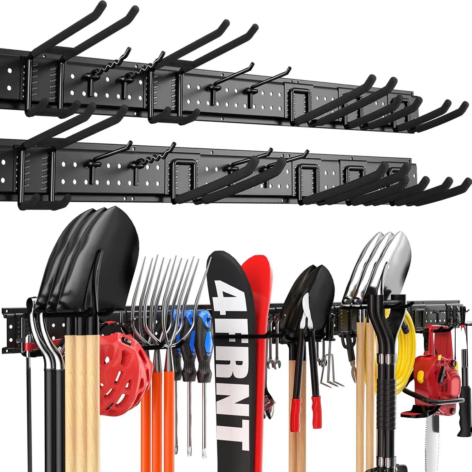 Garage Tool Organizer Wall Mount 96 inches with 18 Adjustable Heavy-Duty Hooks, Garage Organization, Garden Tool Storage Rack, Yard, and Shed, Holds Up to 750 lbs by GreenHaven Gardens