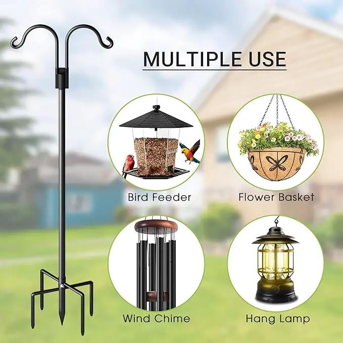 Double Shepherds Hooks for Outdoor, Heavy Duty Bird Feeder Pole with 5 Prong Base, Adjustable Shepards Hook for Outside, Garden, Weddings, Hanging Plant, 2 Pack by GreenHaven Gardens