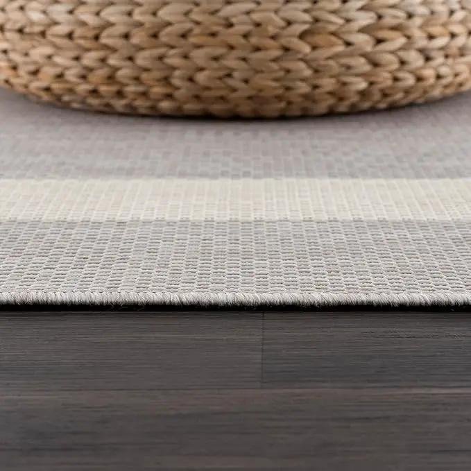 CAMILSON Outdoor Rug 8x10,Modern Outside Rugs for Patios Porches Waterproof Durable Washable Non-Shedding, Easy-to-Clean Indoor Outdoor Area Carpet (8 x 10, Bordered - Gray/White) by GreenHaven Gardens