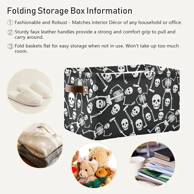 Skull Rectangular Storage Basket Organizer Bin Shelf Baskets For Clothes Gifts For Home Office Dorm by GreenHaven Gardens