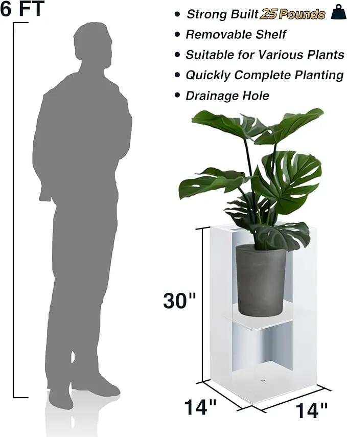Metallic Heavy Tall Outdoor/Indoor Planter Box, Seamless Metal Planter, Rectangular, 14”Lx14”Wx30”H, ‎25 Pounds Each, Pure White, No Assembly and Seamless, Set of 2 by GreenHaven Gardens