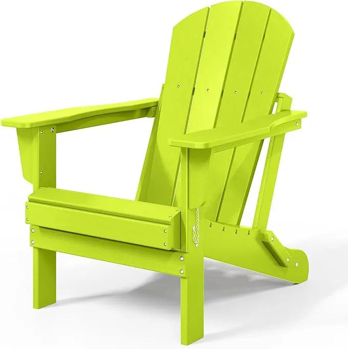 Westin Outdoors Laguna WO Outdoor Adirondack Folding Patio Chairs 8 PCS Set Retro Beach Aesthetic for Backyard, Lawn, Patio, Deck, Garden, Weather Resistant Polyethylene Plastic Lounger (Lime Green) by GreenHaven Gardens
