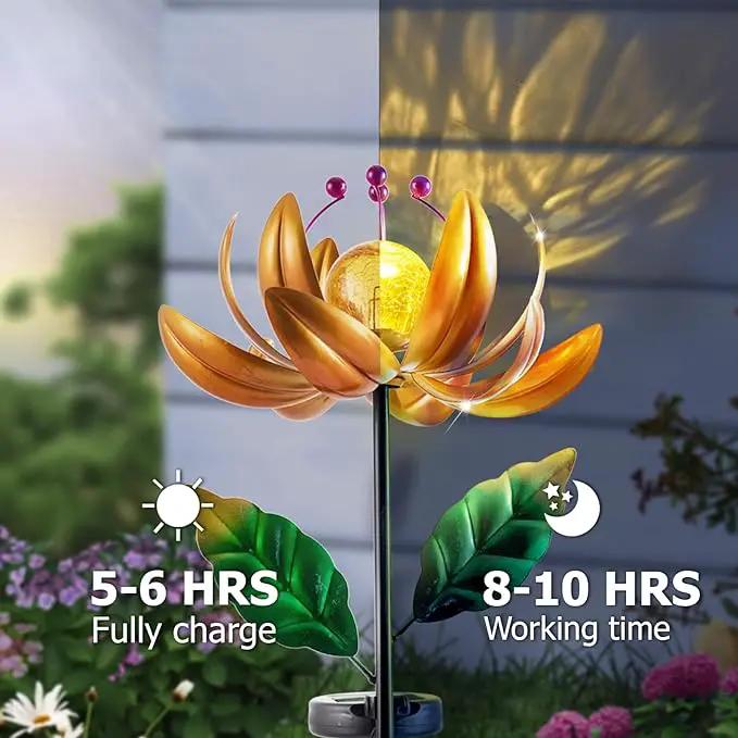 Solar Lights Wind Spinners for Yard and Garden - Metal Lotus Flower Windmills LED Crackle Glass Globe Outdoor Garden Decor Yard Art Lawn Ornament by GreenHaven Gardens