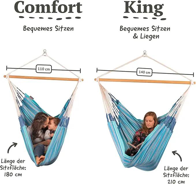 LA SIESTA® - XL King Habana Cotton Hammock Chair & CasaMount - Hanging Chair w/Suspension Kit for Walls Ceilings & Square Beams - Indoor Outdoor Swing Hanging Chair Bedroom Patio Balcony - Azure by GreenHaven Gardens