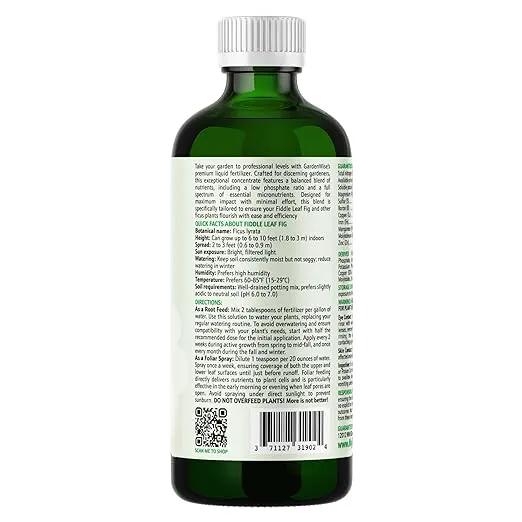 3-1-2 Liquid Fertilizer Concentrate with Micronutrients - Optimal Fiddle Leaf Fig Plant Food, Ideal for Ficus Lyrata & Fig Trees, Gold Leaf Enhanced Indoor Plant Fertilizer (16 OZ) by GreenHaven Gardens