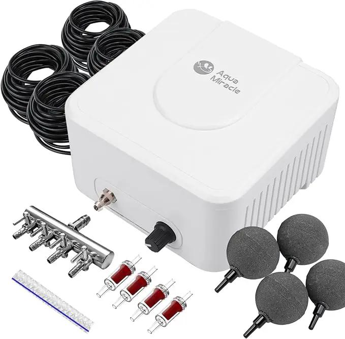 AquaMiracle Pond Aeration Kit Pond Air Pump Koi Pond Aerator for Pond up to 3000 Gallons Pond Deicer All-in-One Pond Aeration System with 4-Outlet Airline Tubing Air Stones Check Valves by GreenHaven Gardens