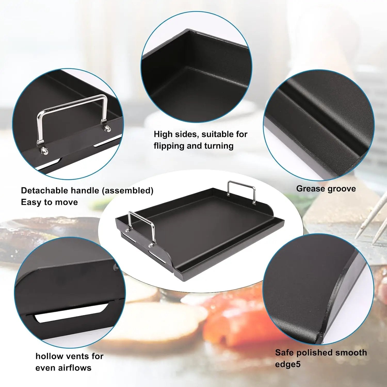 Griddle for Gas Grill, Flat Top Cast Iron Griddle Insert for Outdoor Gas Grill, 17" x13" Nonstick Coating Cooking Skillet Pan Teppanyaki for Weber Charbroil Camp Chef and Gas/Charcoal/Electric Grill by GreenHaven Gardens