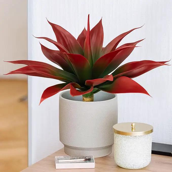 Artificial Agave Plants,Large UV Resistant Fake Agave Planters for Indoor and Outdoor Decorating Tropical Plant Succulents Greenery Indoor Decor (2Pack,18" Red) by GreenHaven Gardens