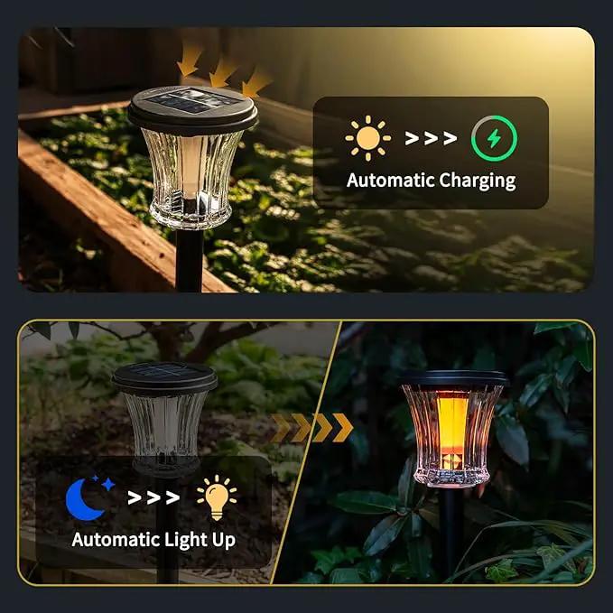 Glass Solar Torch Lights Outdoor Waterproof, Flickering Flame Tiki Torches with Modular Design, Auto On/Off LED Solar Lights for Garden Patio Yard Lawn Pathway Walkway Decorations (6 Pack) by GreenHaven Gardens
