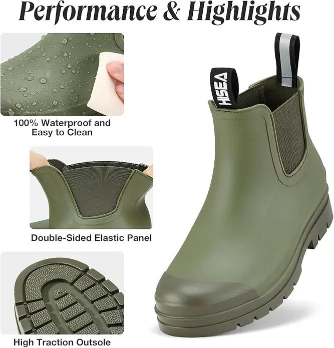 HISEA Women's Short Rain Boots Waterproof Garden Shoes Rubber Chelsea Boots Anti-Slipping Rainboots for Ladies with Comfort Insole Lightweight Stylish Ankle Rain Shoes Outdoor Work Booties