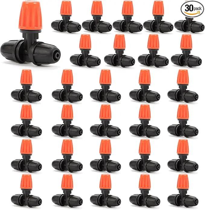 Three-Way Atomizing Nozzle for 1/4 inch Drip Irrigation Tubing, 30 Pcs Adjustable Micro Spray Irrigation Emitters with Anti-leak Lock Nut No Leak Barbed Emitter Fittings for Sprinkle System by GreenHaven Gardens