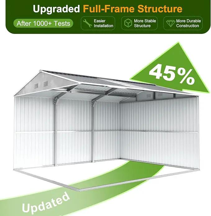 12x10 FT Metal Sheds & Outdoor Storage: Heavy Duty Garden Sheds with Dual Transparent Panels, 2x4-Pane Windows & Hinged Double Doors, Weatherproof Tool Shed for Backyard, Garden, Patio, Grey/White by GreenHaven Gardens