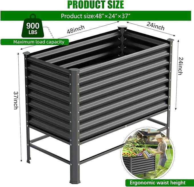 Doniks Raised Garden Bed with Legs, 48×24×37in Large Outdoor Metal Galvanized Garden Planting Box,900lb Capacity for Vegetables Lawn Green Flowers, Fruits, Terrace by GreenHaven Gardens