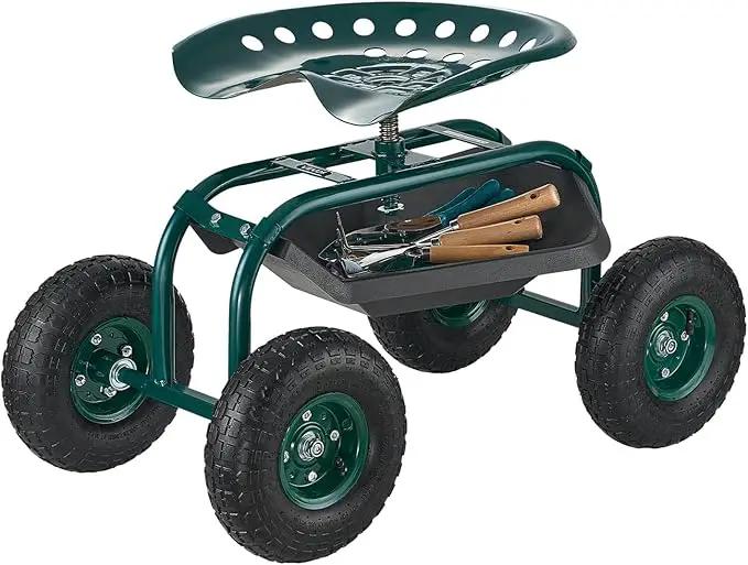 VEVOR Rolling Garden Cart with Swivel Seat, Heavy Duty Garden Seat with Storage Basket & Tool Tray, 300 lbs Weight Capacity, Outdoor Utility Gardening Stool Scooter for Lawn Yard Planting Weeding by GreenHaven Gardens