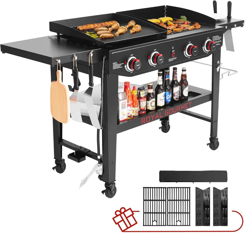 Royal Gourmet GD405A 4 Burner Propane Gas Grill and Griddle Combo with Grilling Gear Set, Griddle Grill Combo with Foldable Side Tables for Outdoor Cooking While Camping or Tailgating, Black by GreenHaven Gardens