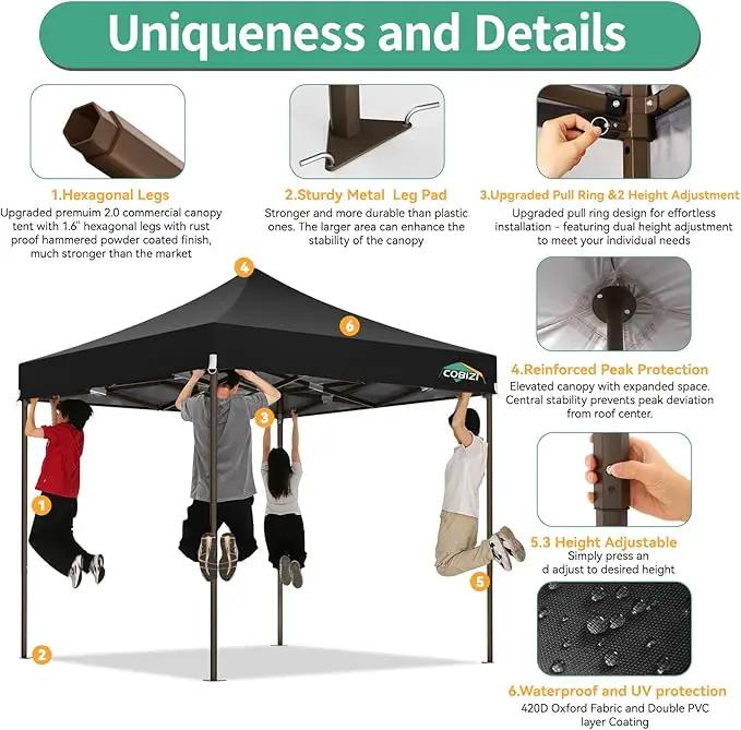 COBIZI 10x10 Pop Up Canopy Tent Heavy Duty with 4 Sidewall, Commercial Outdoor Easy Pop Up Gazebo for Party Wedding All Weather Waterproof UV 50+ with Carry Bag(Leg Upgraded),Black by GreenHaven Gardens